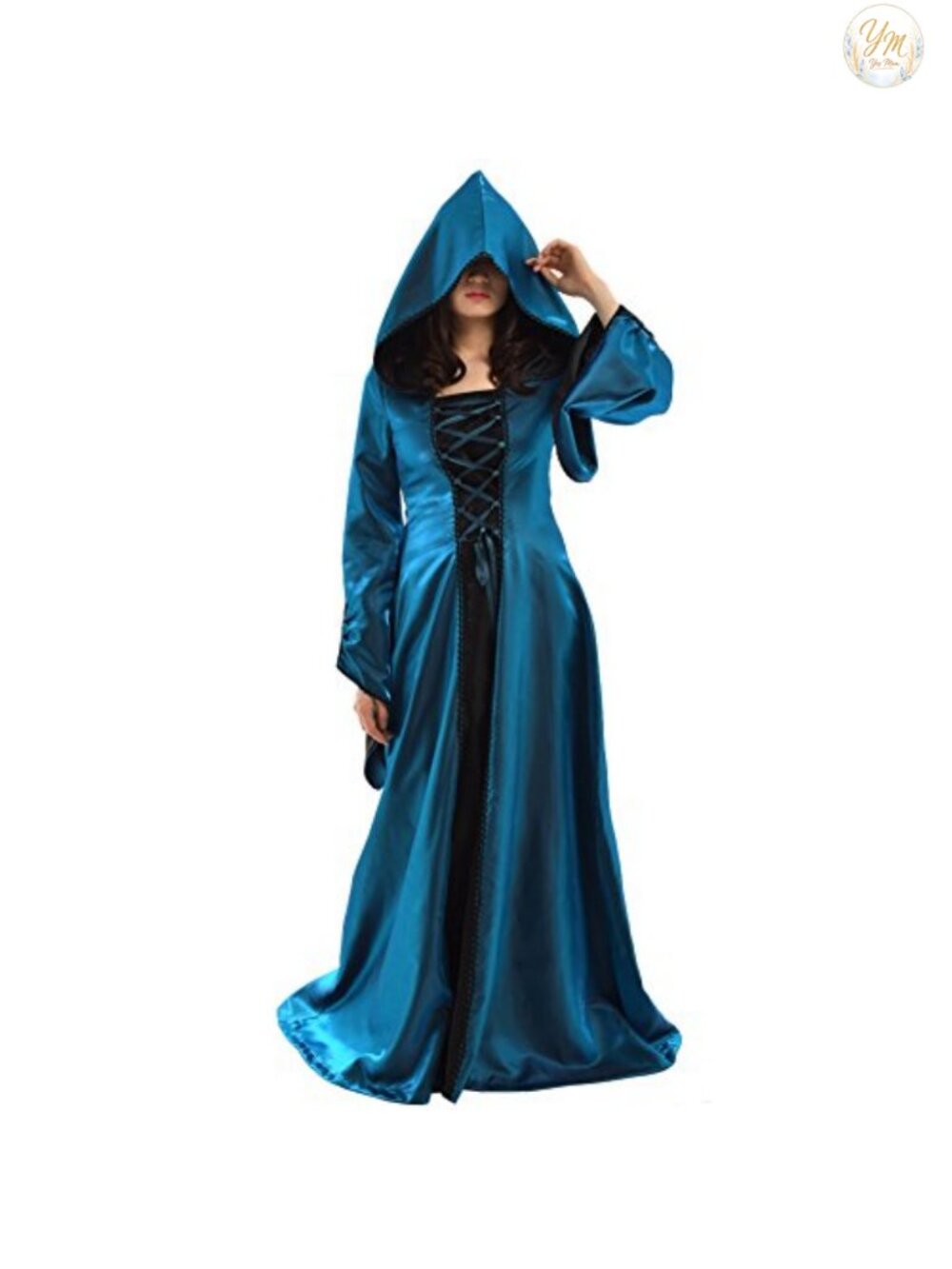 Renaissance Hooded Dress Lace-Up Medieval Witch Cosplay Costume
